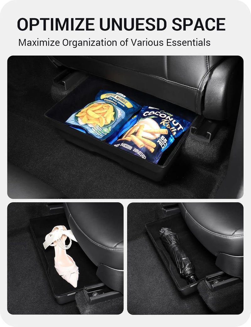 Basenor 2Pack Tesla Model Y Under Seat Storage Box, Waterproof Hidden Storage Underseat Organizer with Lid Cover Tray for 2020-2024 Model Y Accessories - Image 3